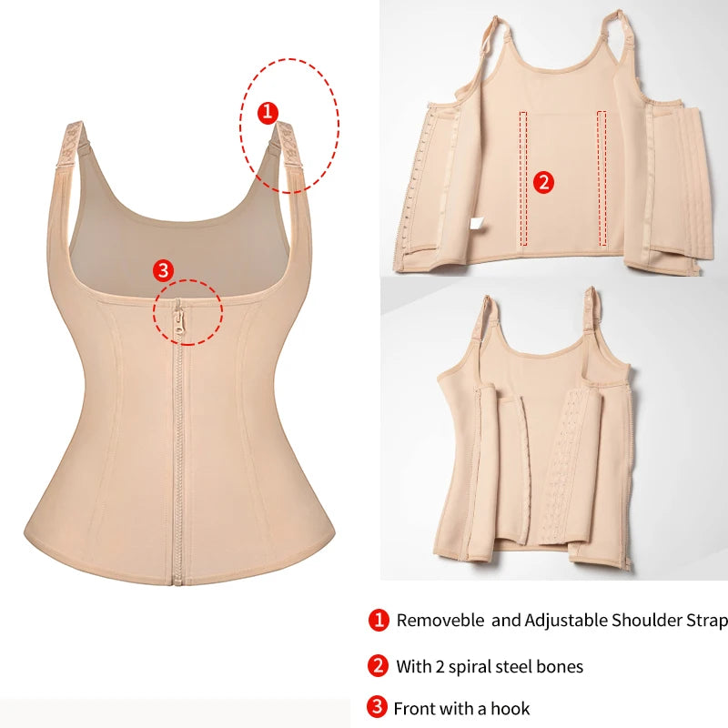 Women Waist Trainer Corset Zipper Vest Body Shaper Cincher Shapewear Slimming Belt Sports Girdle Neoprene Sauna Tank Top