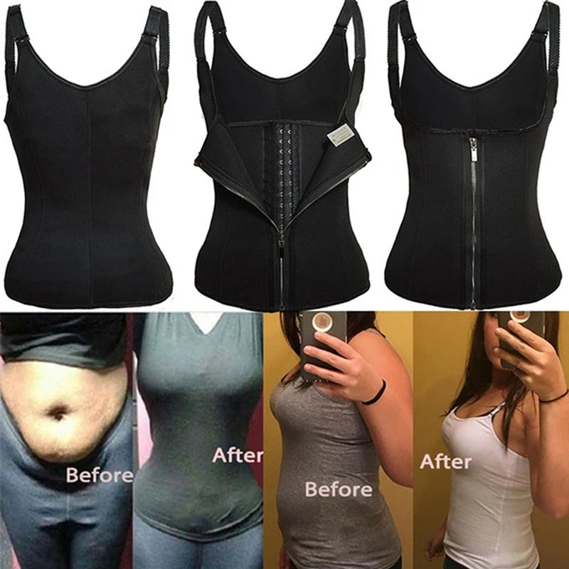 Women Waist Trainer Corset Zipper Vest Body Shaper Cincher Shapewear Slimming Belt Sports Girdle Neoprene Sauna Tank Top