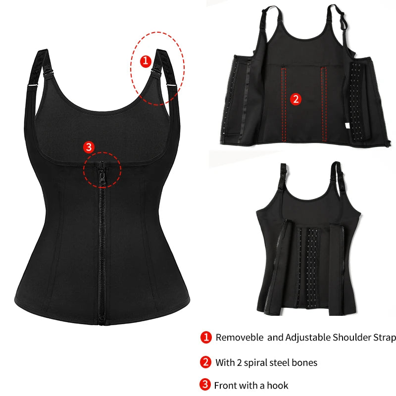 Women Waist Trainer Corset Zipper Vest Body Shaper Cincher Shapewear Slimming Belt Sports Girdle Neoprene Sauna Tank Top