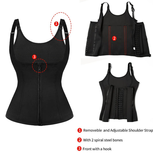 Women Waist Trainer Corset Zipper Vest Body Shaper Cincher Shapewear Slimming Belt Sports Girdle Neoprene Sauna Tank Top