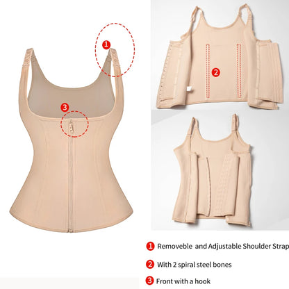 Women Waist Trainer Corset Zipper Vest Body Shaper Cincher Shapewear Slimming Belt Sports Girdle Neoprene Sauna Tank Top