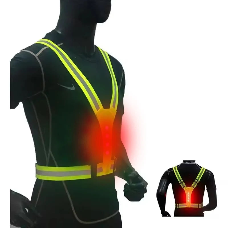 Safety Reflective Vest LED Running Light Adjustable Cycling Vest Night Warning Work Fishing Sports Vest